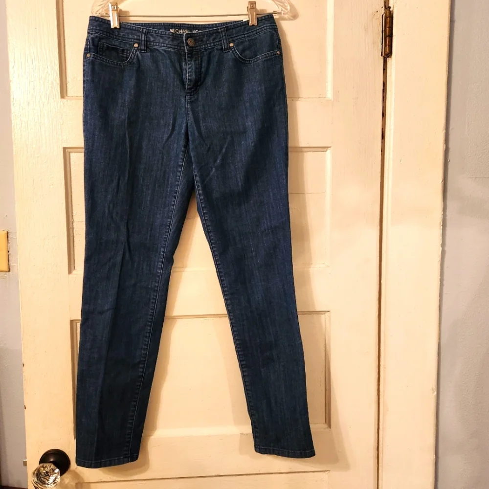 Michael Kors Women's Jeans, Dark Blue Skinny, Embroidered Pocket Detail Sz 8 EUC